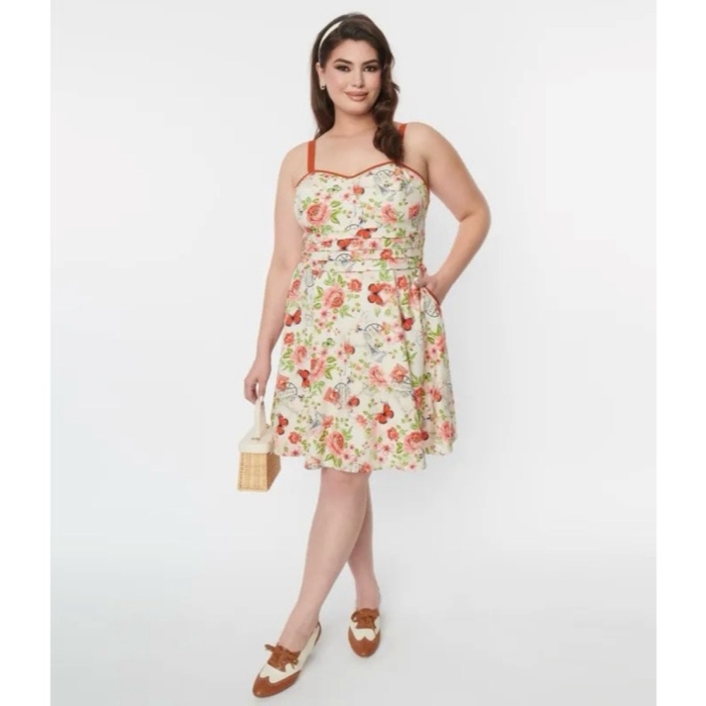 Unique Vintage Butterfly Floral Follow Your Heart Flare Dress